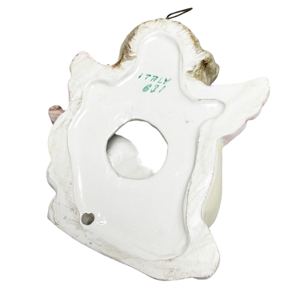 Vintage Italy porcelain cherub playing violin lantern metal hook 6”x6” Victorian - Picture 6 of 9